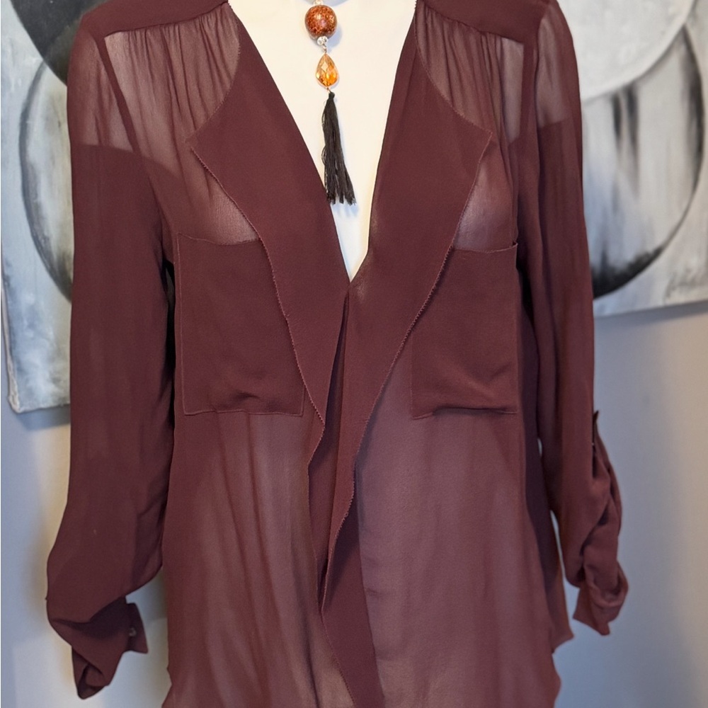 Babaton Deep Burgundy Silk Blouse
